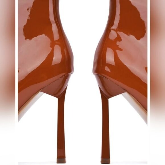 Women Mid Calf Square Toe Heel Boot Tan Color - Picture 3 of 4